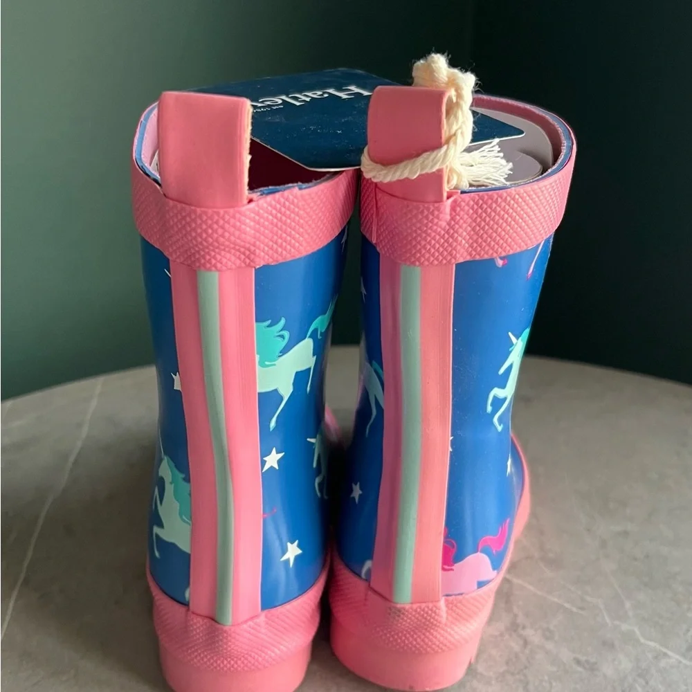 Hatley Twinkle Unicorns Blue Shiny Waterproof Pull On Rain Boots